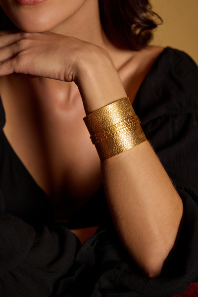 MNSH Gold Textured Cuff Online Shopping Melange Singapore Indian Designer Wear Gifting Resort Destination Weddings