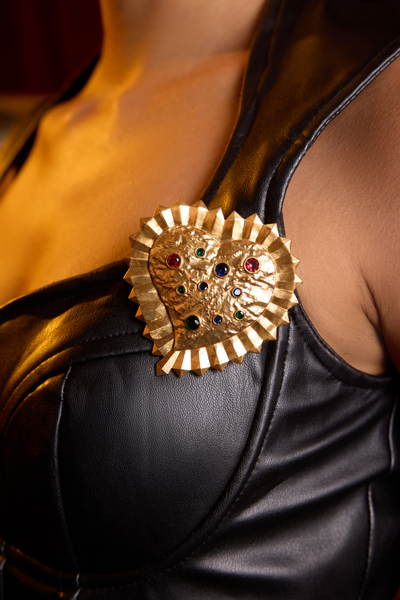 MNSH  Mob Wife Studded Heart Brooch Gold Indian Designer Wear Melange Singapore Online Shopping Gifting Womenswear