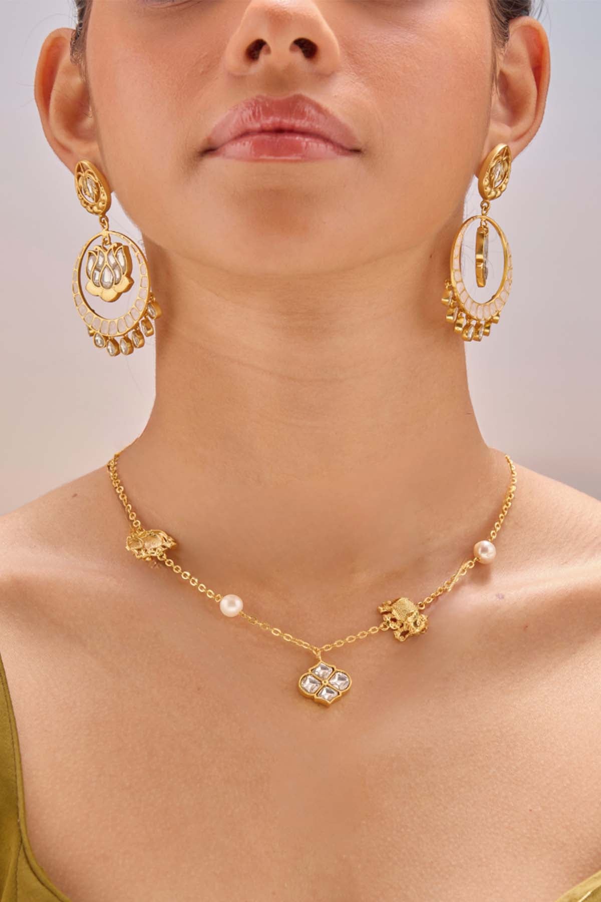 MNSH Polki Haathi Necklace indian designer wear online shopping melange singapore 