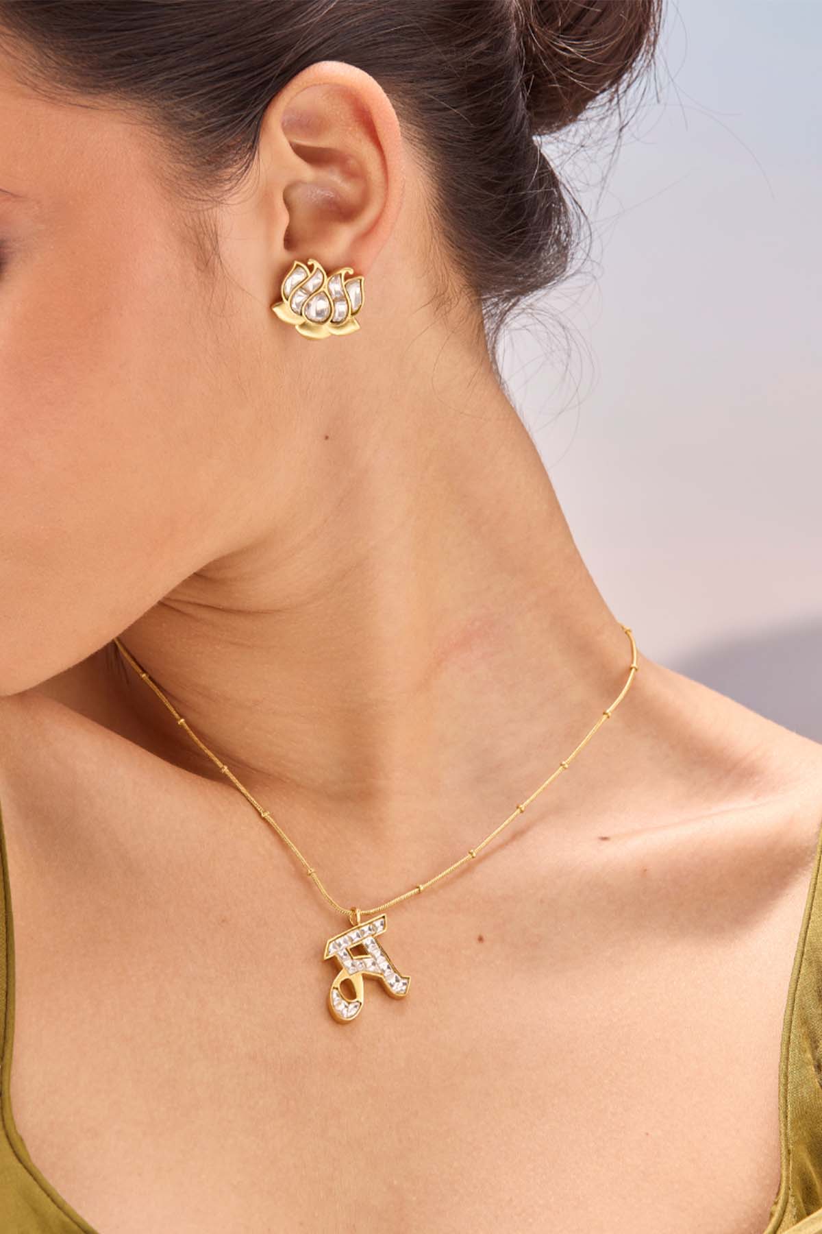 MNSH Polki Initial - M indian designer wear online shopping melange singapore 