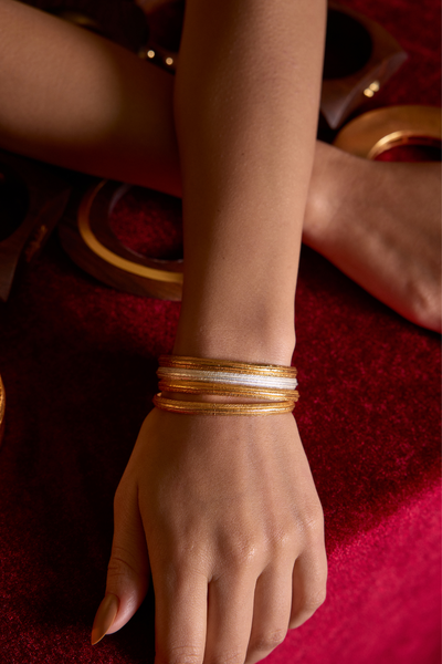 MNSH Textured Bangle Stack Gold Melange Singapore Online Shopping Indian Designer Wear Womenswear Resort Gifting