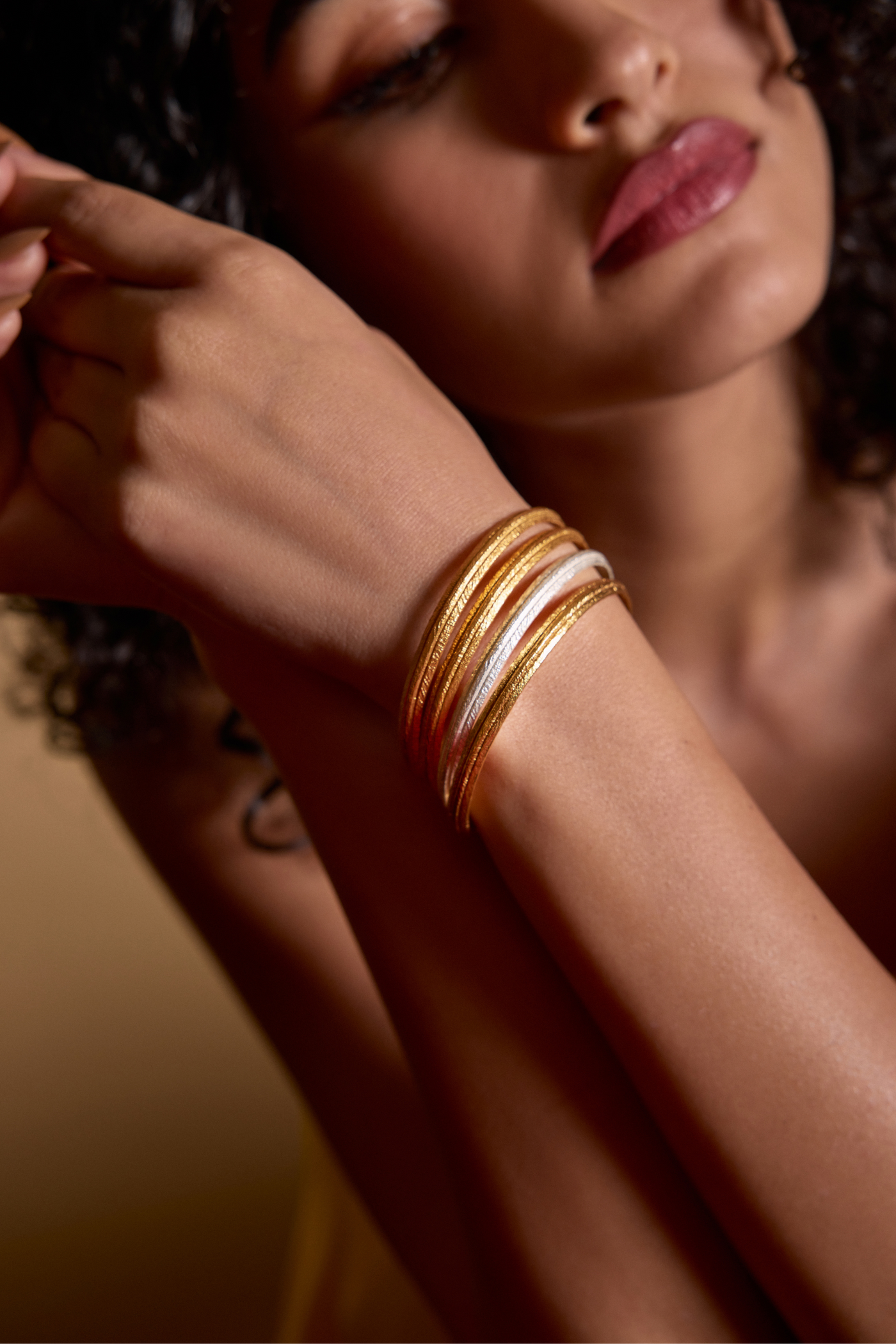 MNSH Textured Bangle Stack Gold Melange Singapore Online Shopping Indian Designer Wear Womenswear Resort Gifting