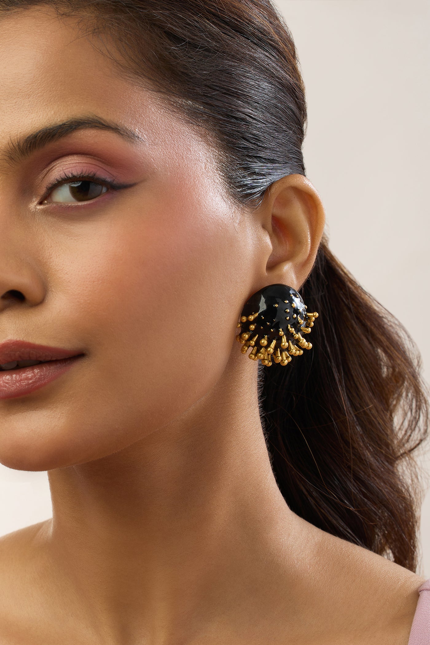 MNSH Vine Round Studs Black indian designer wear online shopping melange singapore
