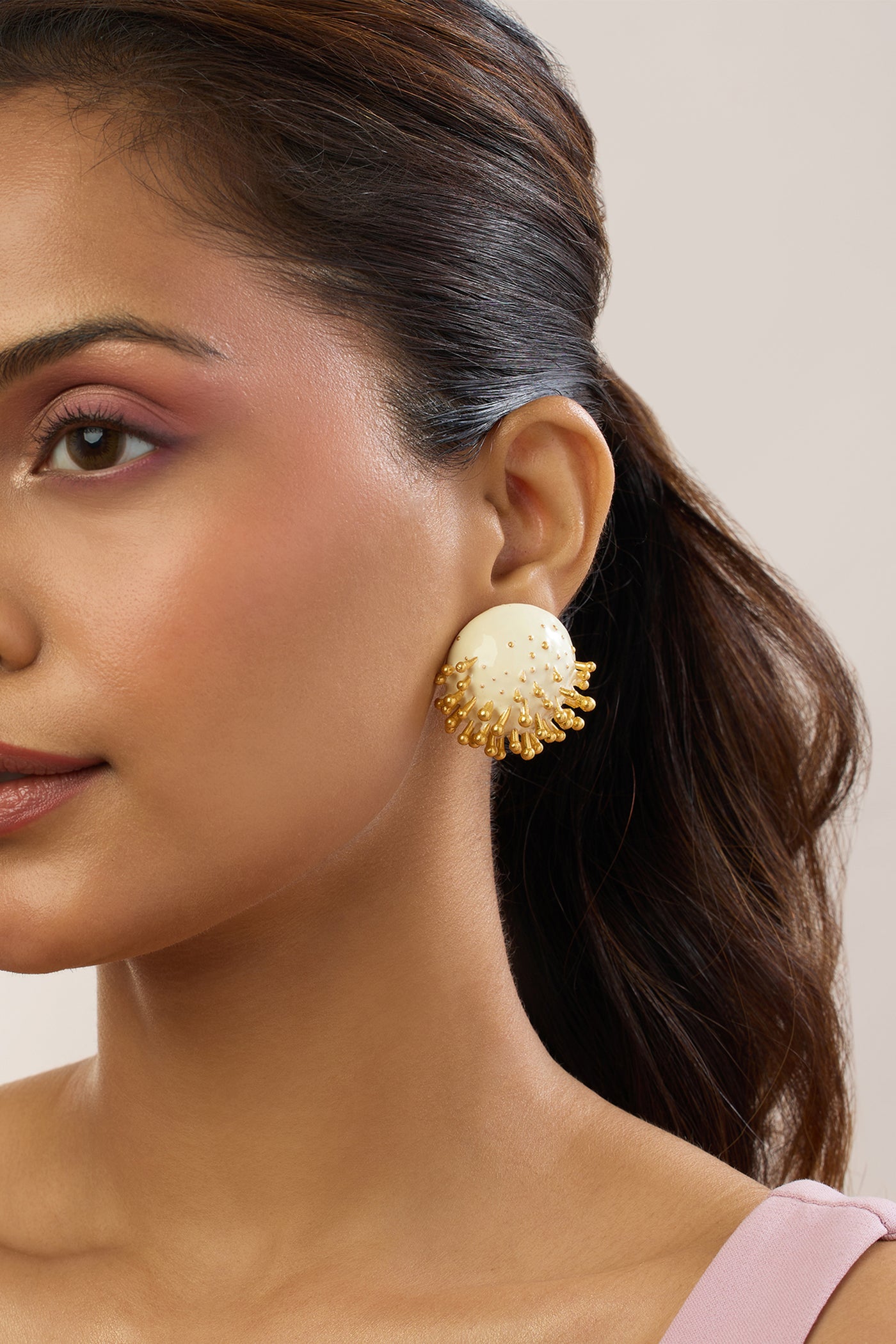 MNSH Vine Round Studs White indian designer wear online shopping melange singapore