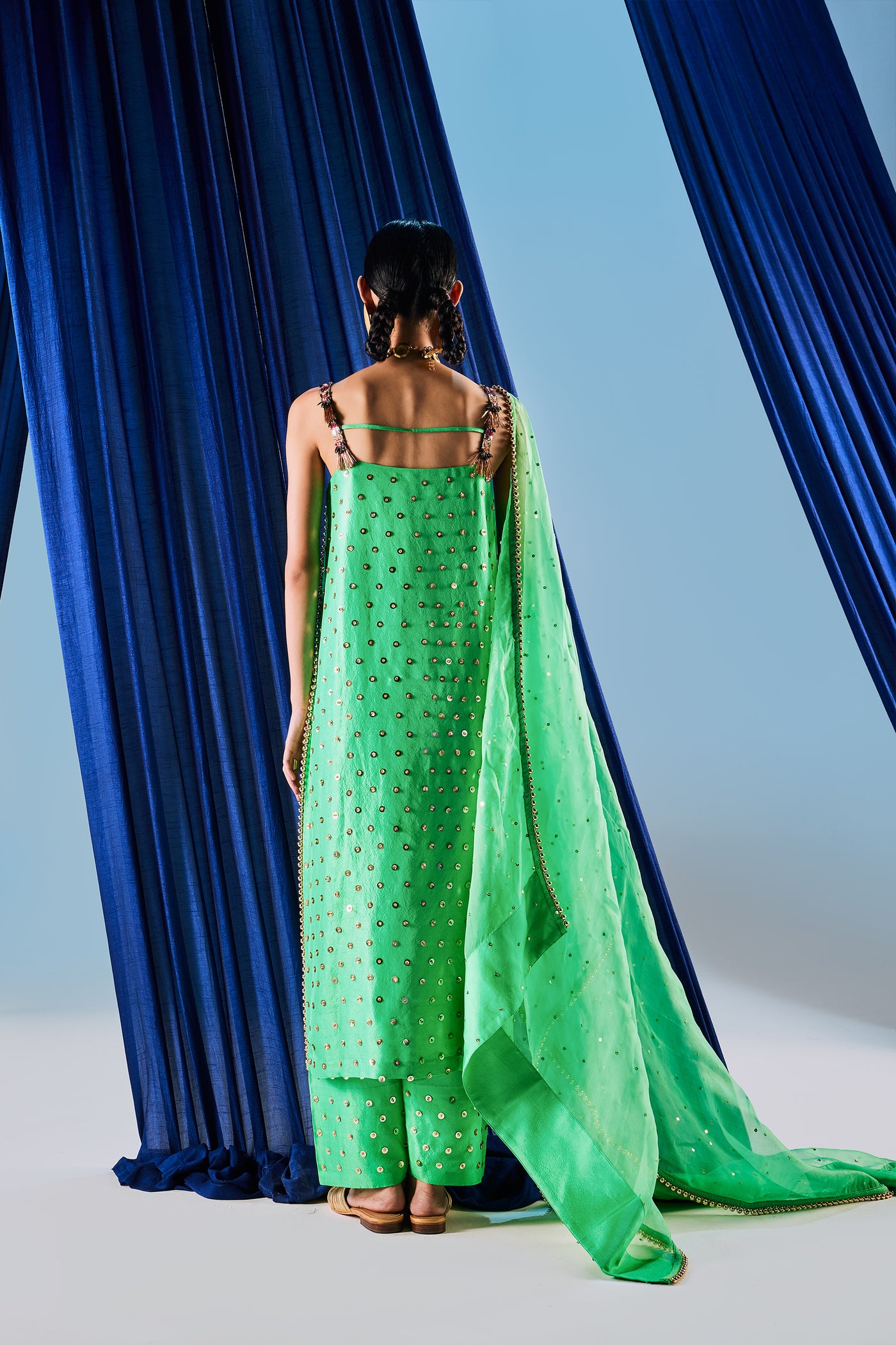 Maison Blu Avo Green Long Kurati Set indian designer wear online shopping melange singapore