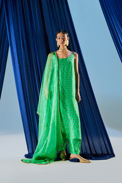 Maison Blu Avo Green Long Kurati Set indian designer wear online shopping melange singapore