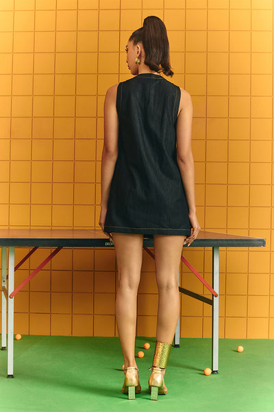 Maison Blu Black Denim Cargo Short Dress With Buttons And Pocket Detailing indian designer wear online shopping melange singapore
