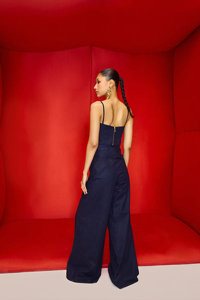 Maison Blu Blue Corset With Bold Statement Buttons With Flare Pant indian designer wear online shopping melange singapore