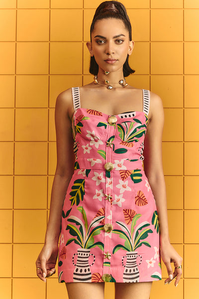 Maison Blu Corset Short Strap Dress With Bold Statement Buttons indian designer wear online shopping melange singapore