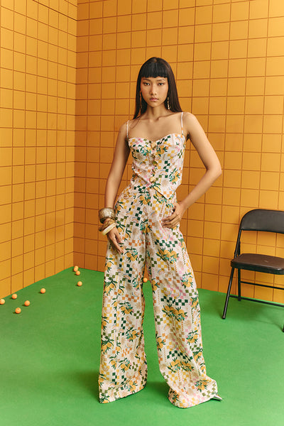 Maison Blu Corset With Bold Statement Buttons With Flare Pants indian designer wear online shopping melange singapore
