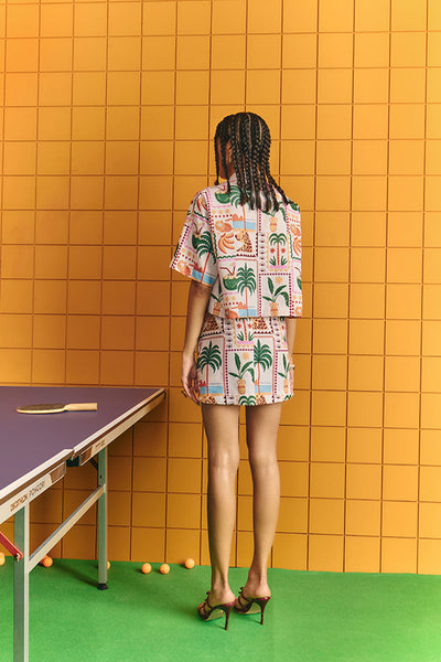 Maison Blu Crop Shirt With Bold Statement Buttons  With Short Skirt indian designer wear online shopping melange singapore