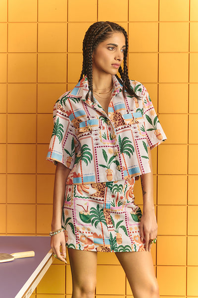 Maison Blu Crop Shirt With Bold Statement Buttons  With Short Skirt indian designer wear online shopping melange singapore