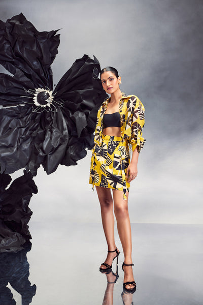 Maison Blu Crop Studded Jacket With Cargo Skirt indian designer wear online shopping melange singapore