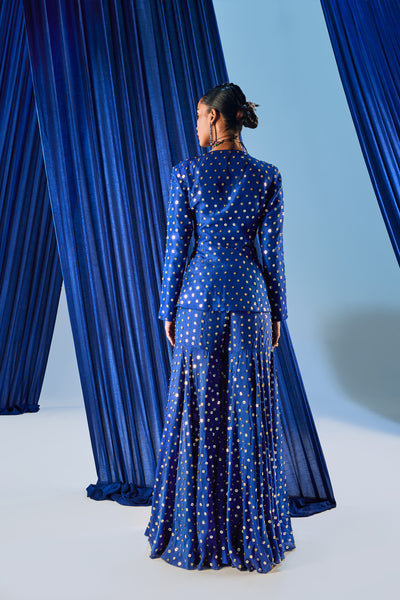 Maison Blu Electric Blue Cut Out Sequence Blazer Set indian designer wear online shopping melange singapore