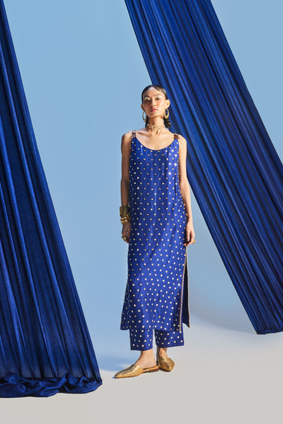Maison Blu Electrick Blue Long Kurati Set indian designer wear online shopping melange singapore