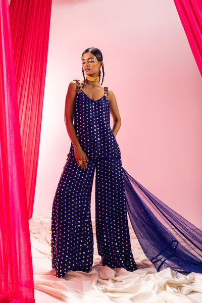 Maison Blu Electrick Blue Short Kurati Set indian designer wear online shopping melange singapore