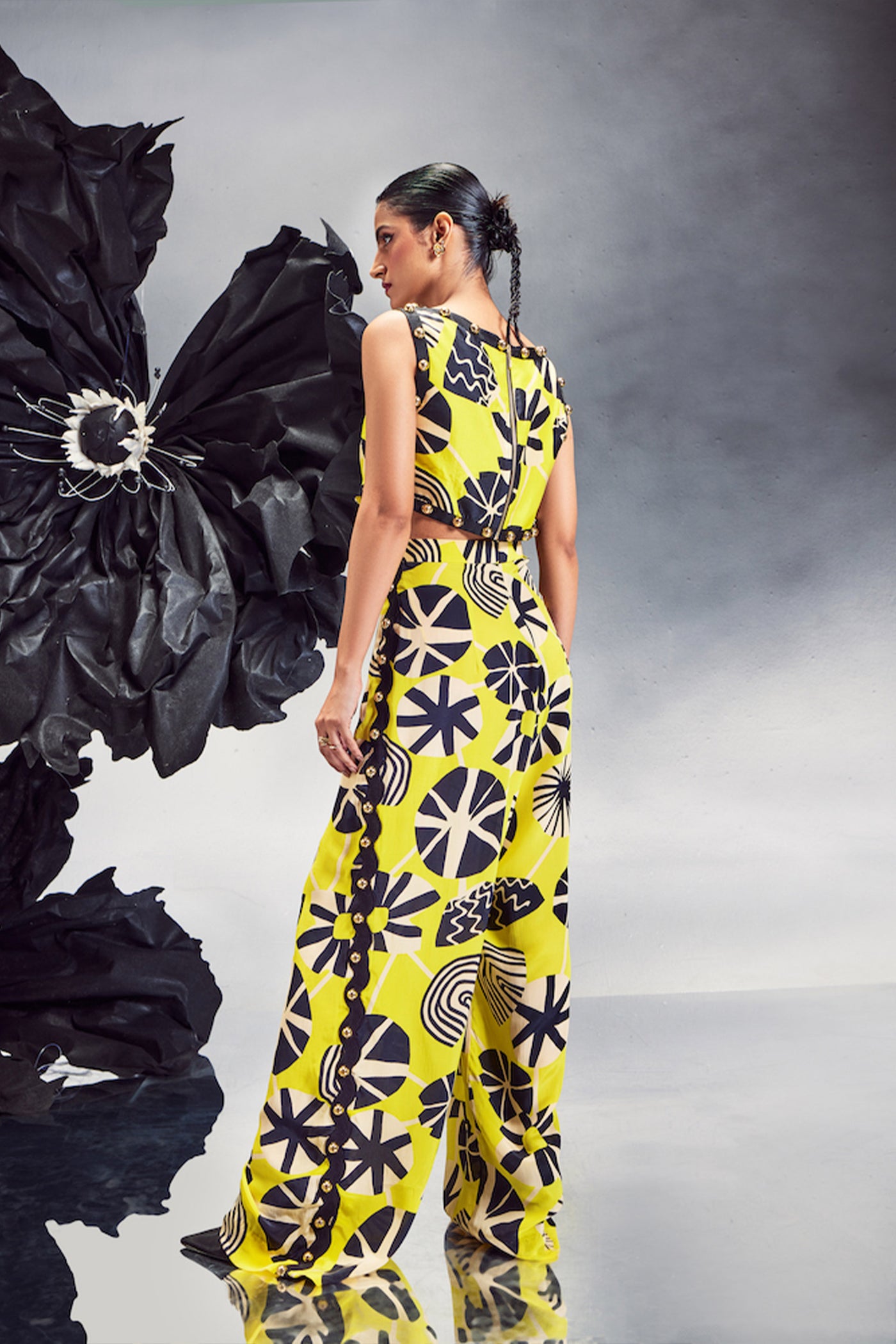 Maison Blu High Neck Cut Out Studded Crop With Pants indian designer wear online shopping melange singapore