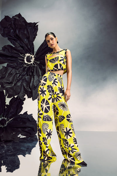 Maison Blu High Neck Cut Out Studded Crop With Pants indian designer wear online shopping melange singapore