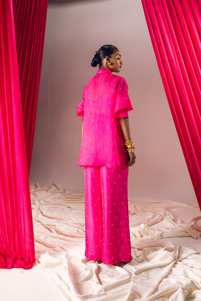 Maison Blu Hot Pink Pearl Embroidered Kurta Set indian designer wear online shopping melange singapore