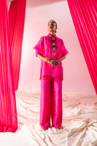 Maison Blu Hot Pink Pearl Embroidered Kurta Set indian designer wear online shopping melange singapore