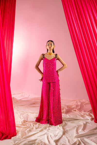 Maison Blu Hot Pink Short Kurati Set indian designer wear online shopping melange singapore