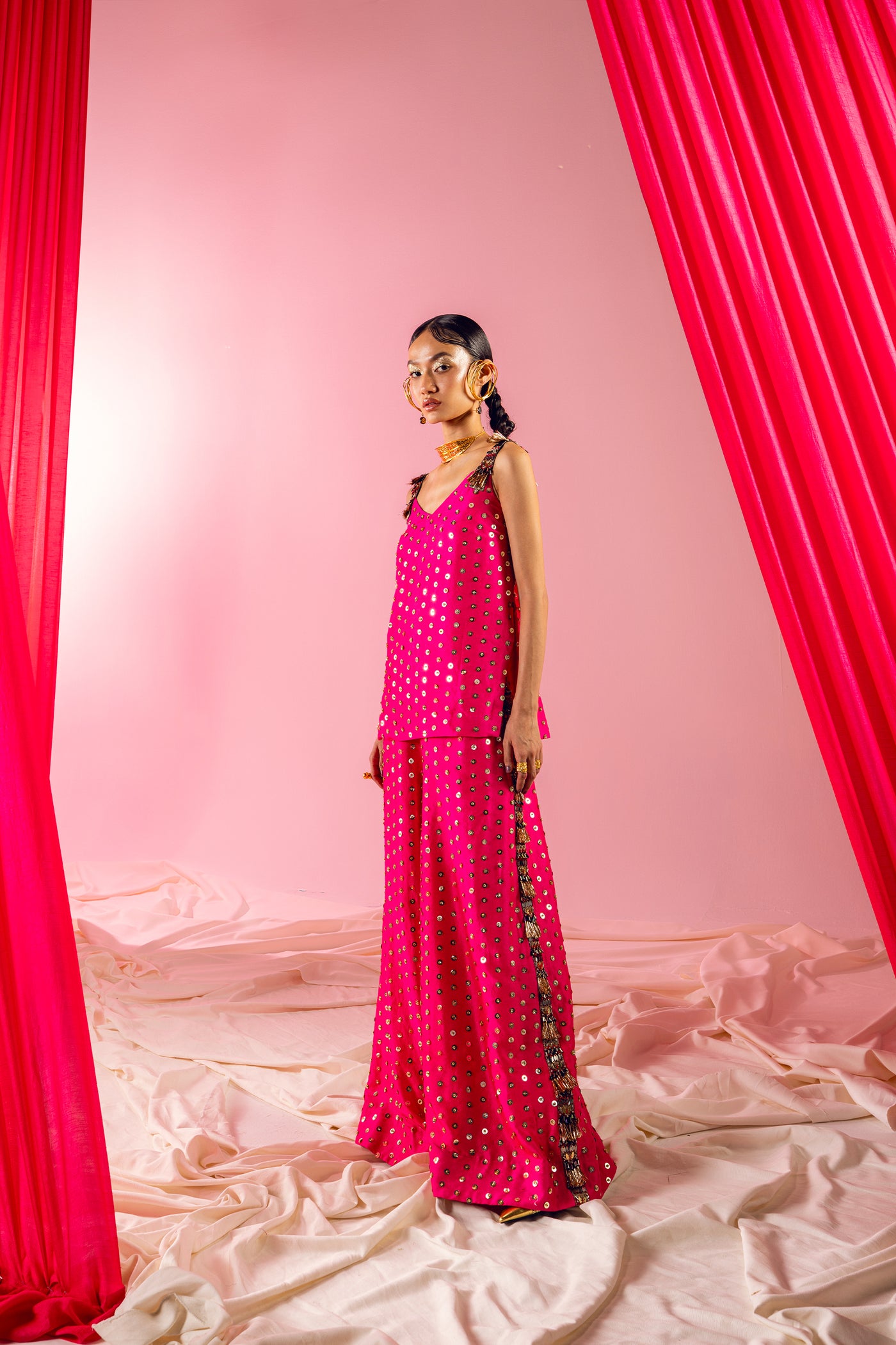 Maison Blu Hot Pink Short Kurati Set indian designer wear online shopping melange singapore