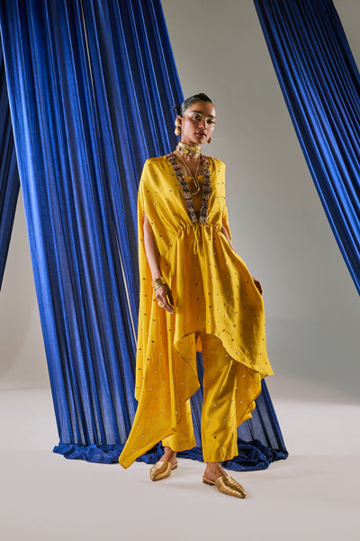 Maison Blu Mustard Yellow Cape Set  indian designer wear online shopping melange singapore