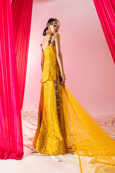 Maison Blu Mustered Yellow Short Kurati Set indian designer wear online shopping melange singapore