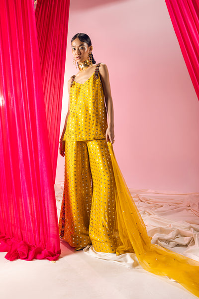 Maison Blu Mustered Yellow Short Kurati Set indian designer wear online shopping melange singapore