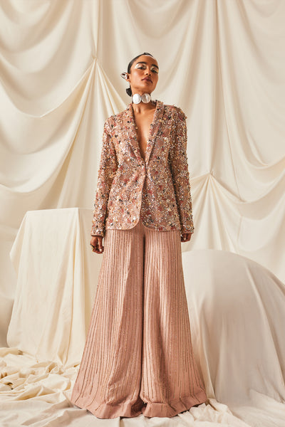 Maison Blu Nude Fully Embellished Blazer Set indian designer wear online shopping melange singapore