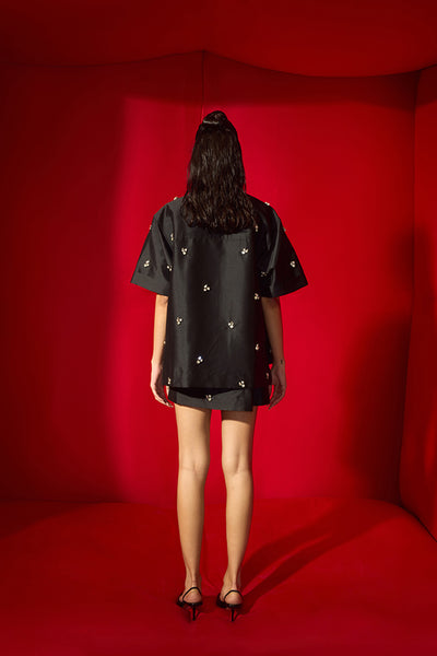 Maison Blu Rhinestone Boxy Shirt And Short Skirt indian designer wear online shopping melange singapore