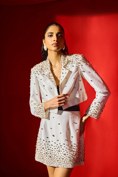 Maison Blu Rhinestone Studded Blazer With Skirt indian designer wear online shopping melange singapore