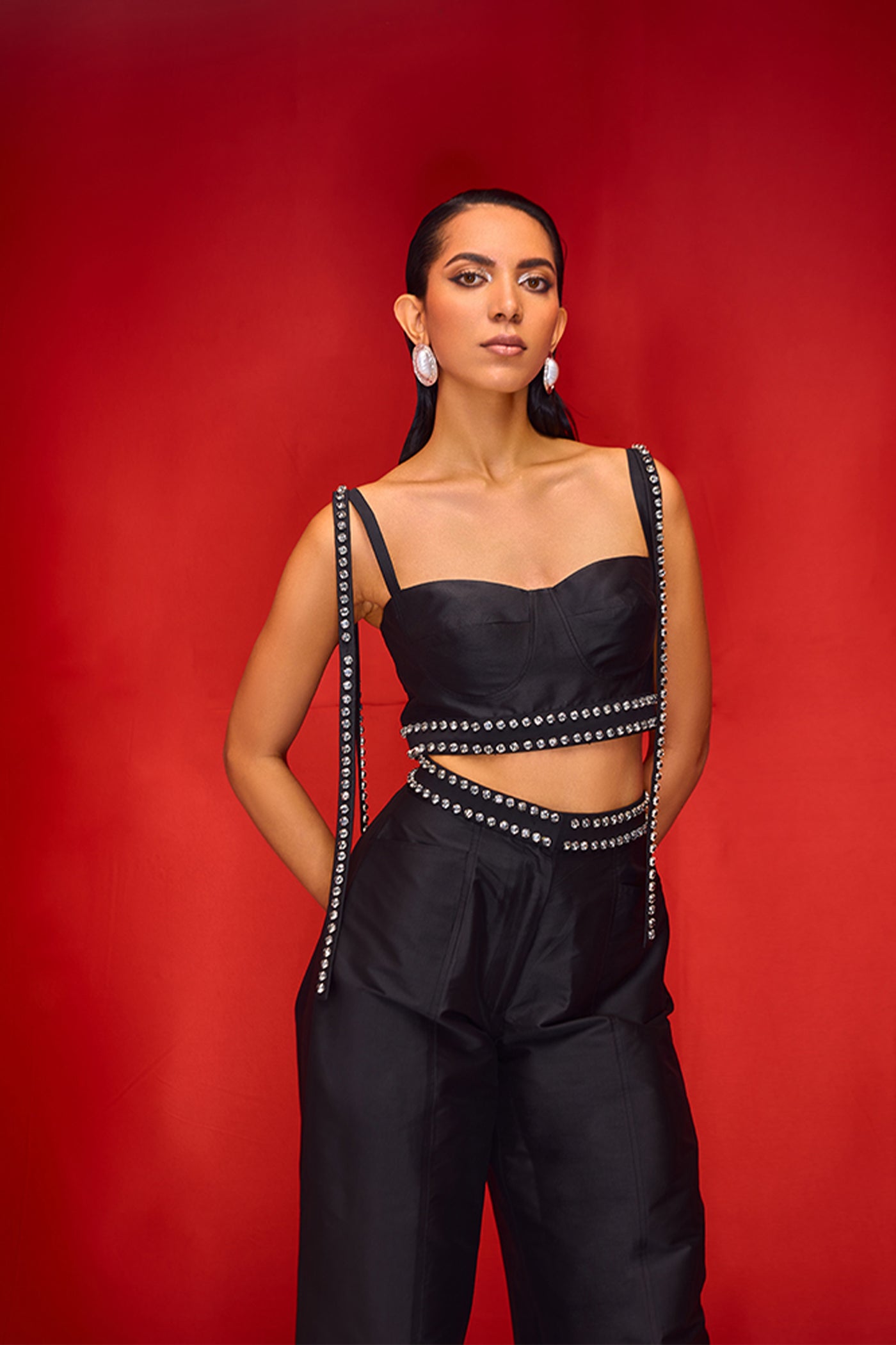 Maison Blu Rhinestone Studded Crop With Pants indian designer wear online shopping melange singapore