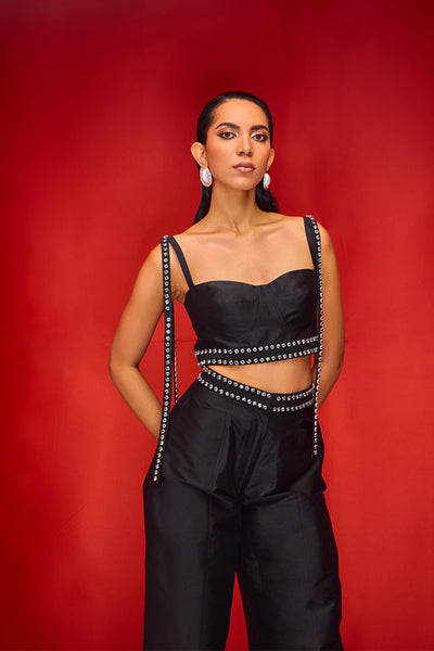 Maison Blu Rhinestone Studded Crop With Pants indian designer wear online shopping melange singapore