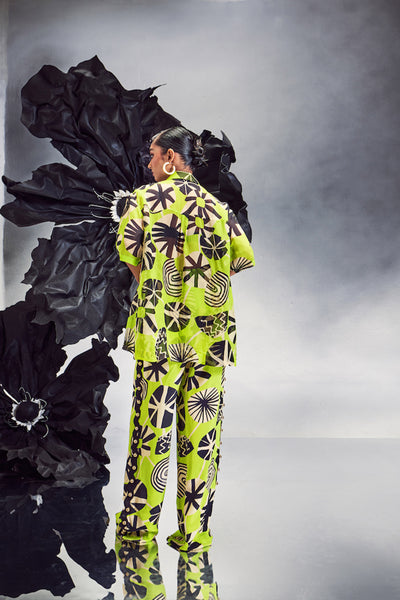 Maison Blu Rick Rack Studded Sheer Shirt With Rick Rack Studded Pants indian designer wear online shopping melange singapore