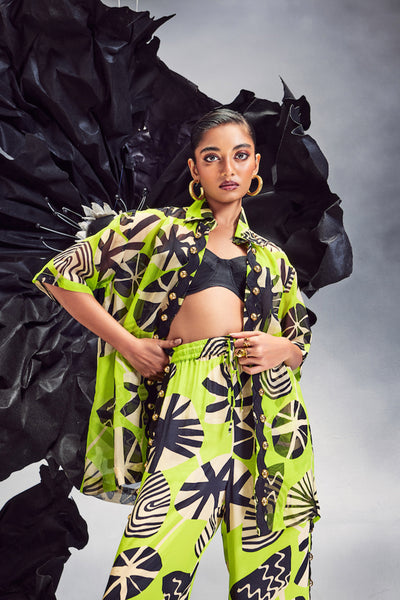 Maison Blu Rick Rack Studded Sheer Shirt With Rick Rack Studded Pants indian designer wear online shopping melange singapore