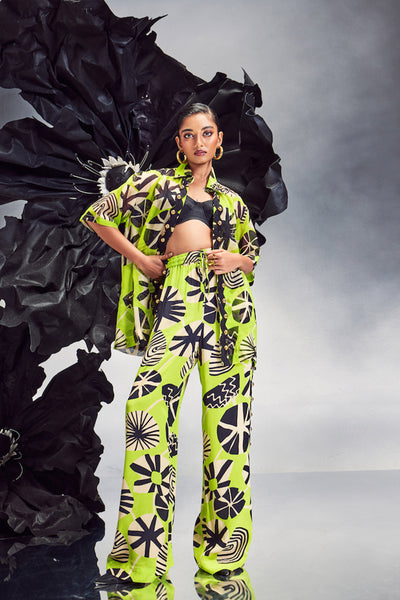 Maison Blu Rick Rack Studded Sheer Shirt With Rick Rack Studded Pants indian designer wear online shopping melange singapore