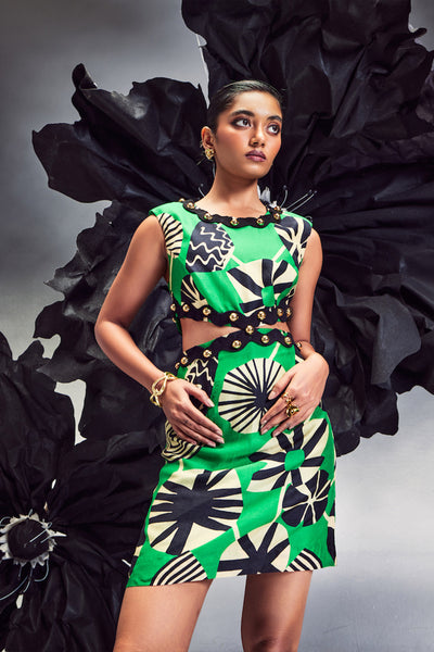 Maison Blu Side Cut Out Rick Rack Short Dress indian designer wear online shopping melange singapore