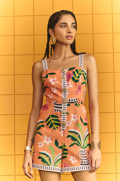 Maison Blu Strap Short Jumpsuit With Bold Statement Buttons indian designer wear online shopping melange singapore
