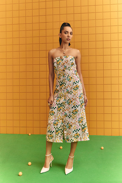 Maison Blu Tube Dress With Statement Buttons indian designer wear online shopping melange singapore