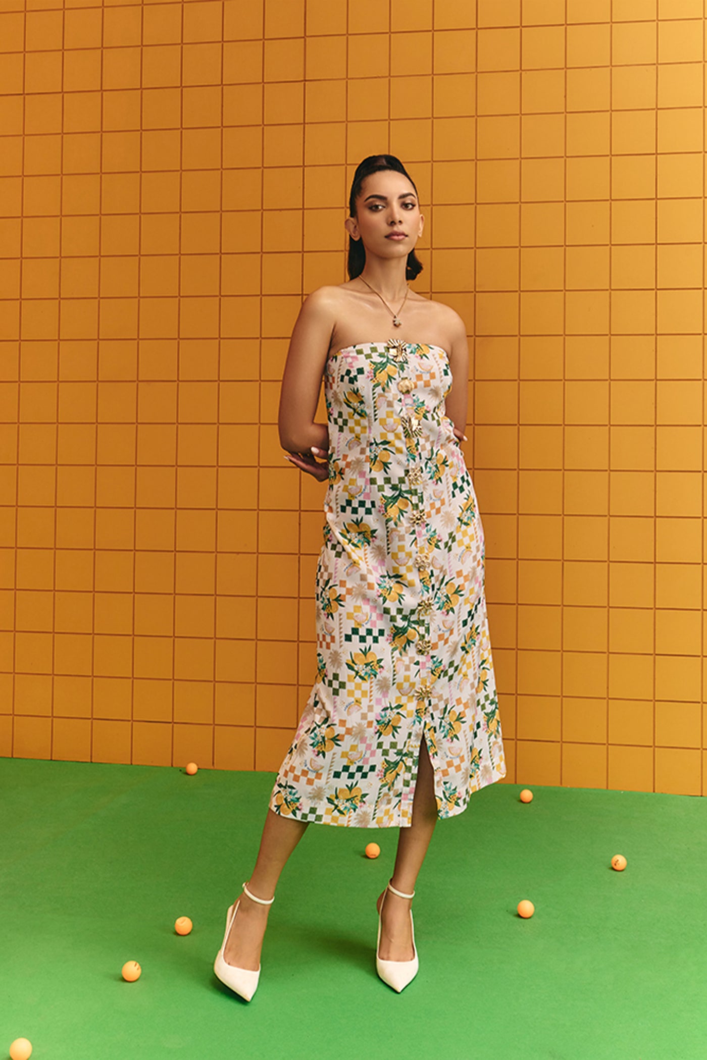 Maison Blu Tube Dress With Statement Buttons indian designer wear online shopping melange singapore