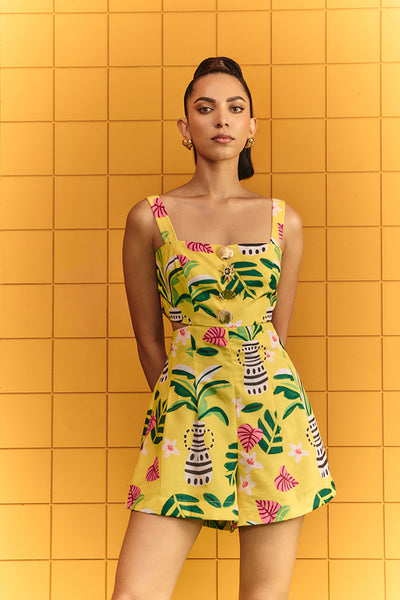 Maison Blu Yellow Bow Jumpsuit indian designer wear online shopping melange singapore
