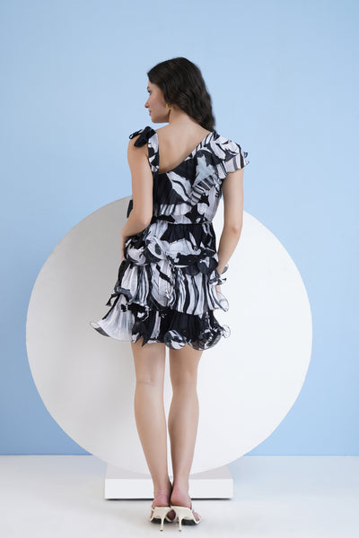 Mandira Wirk Black Printed Tiered Dress With Cascade Detail indian designer wear online shopping melange singapore