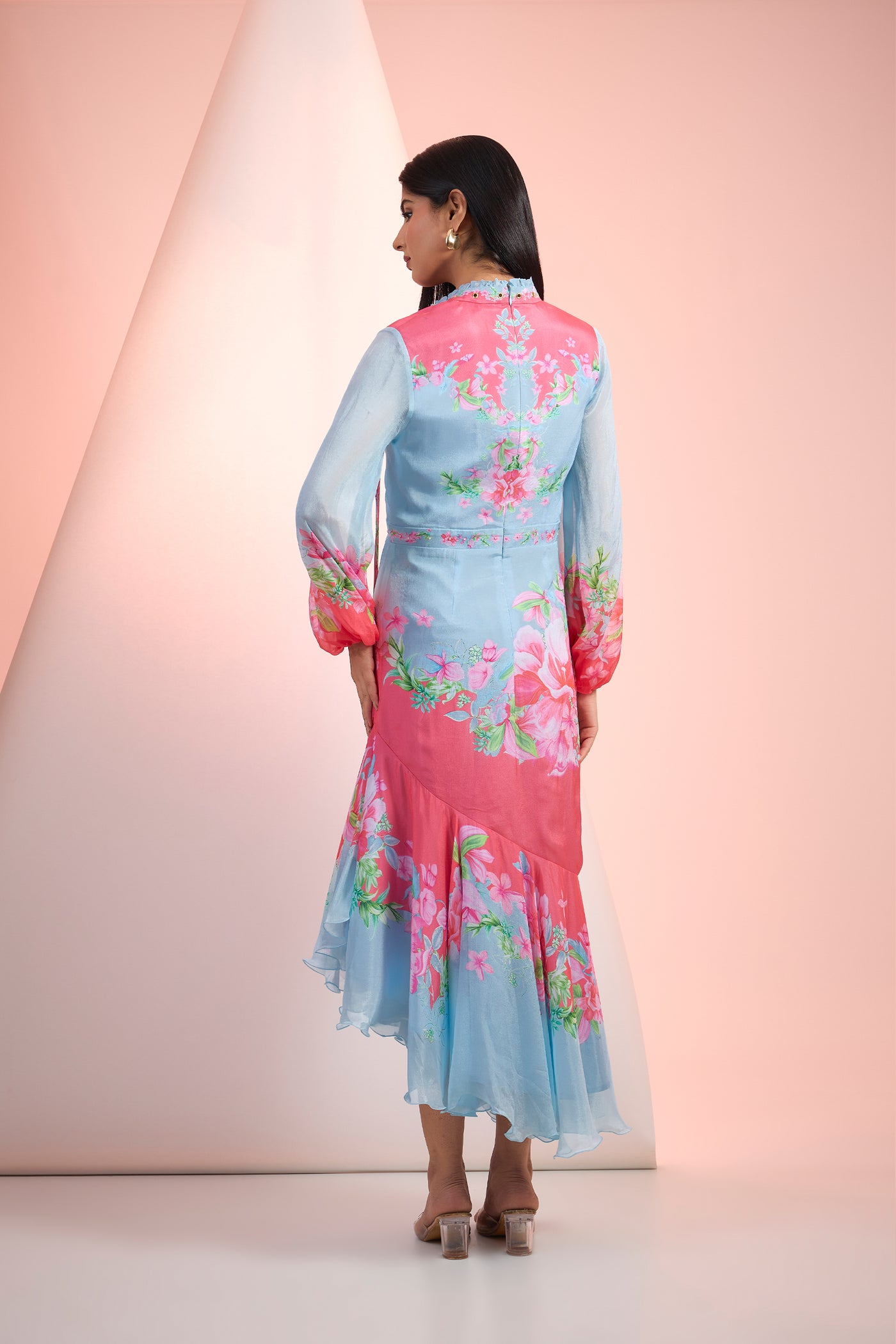 Mandira Wirk Blue Pink Printed Dress Indian designer wear online shopping melange singapore