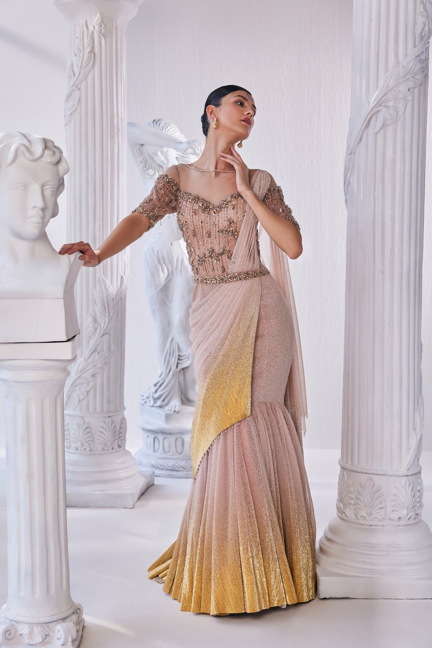 Mandira Wirk Draped Gown indian designer wear online shopping melange singapore