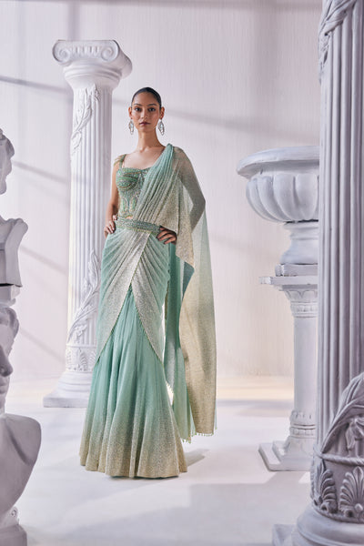 Mandira Wirk Draped Layer Lehenga indian designer wear online shopping melange singapore