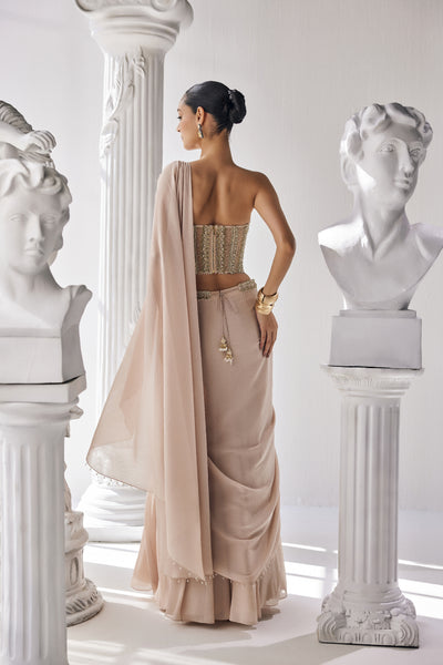 Mandira Wirk Draped Saree Corset Along With An Embroidered Belt indian designer wear online shopping melange singapore