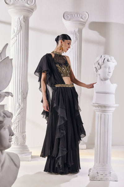 Mandira Wirk Draped Saree In Chiffon indian designer wear online shopping melange singapore