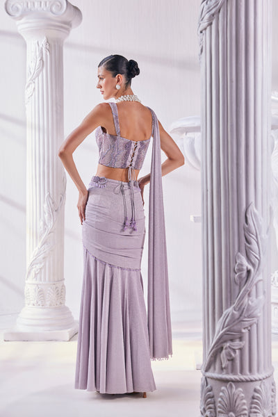 Mandira Wirk Draped Saree In Lilac Color indian designer wear online shopping melange singapore