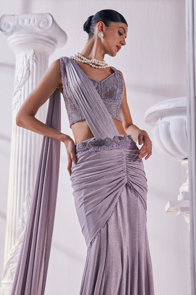 Mandira Wirk Draped Saree In Lilac Color indian designer wear online shopping melange singapore